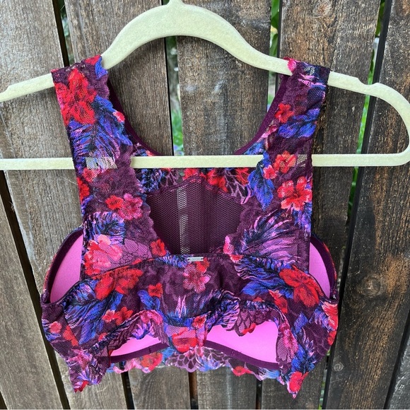Victoria’s Secret Pink Floral Lace High Neck Push Up Bralette Sz M-DD - Picture 2 of 11